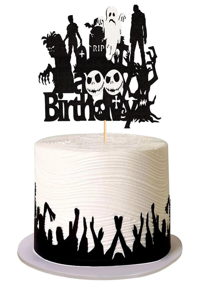 Ercadio 1 Pack Zombie Happy Birthday Cake Topper Assembled Glitter Zombies Cake Pick Decorations for Halloween Theme Birthday Baby Shower Party Supplies - Image 1